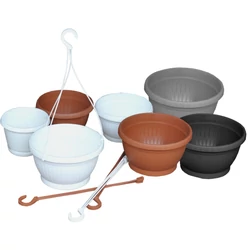 műanyag virágcserép függesztővel terracotta/fehér 22cm