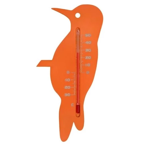 Hőmérő kültéri, műanyag, narancssárga harkály formájú